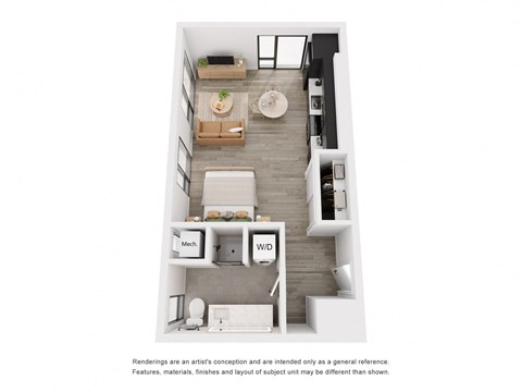 Floorplan studio 530 sq. ft. at The Weidler in Portland, OR 97209